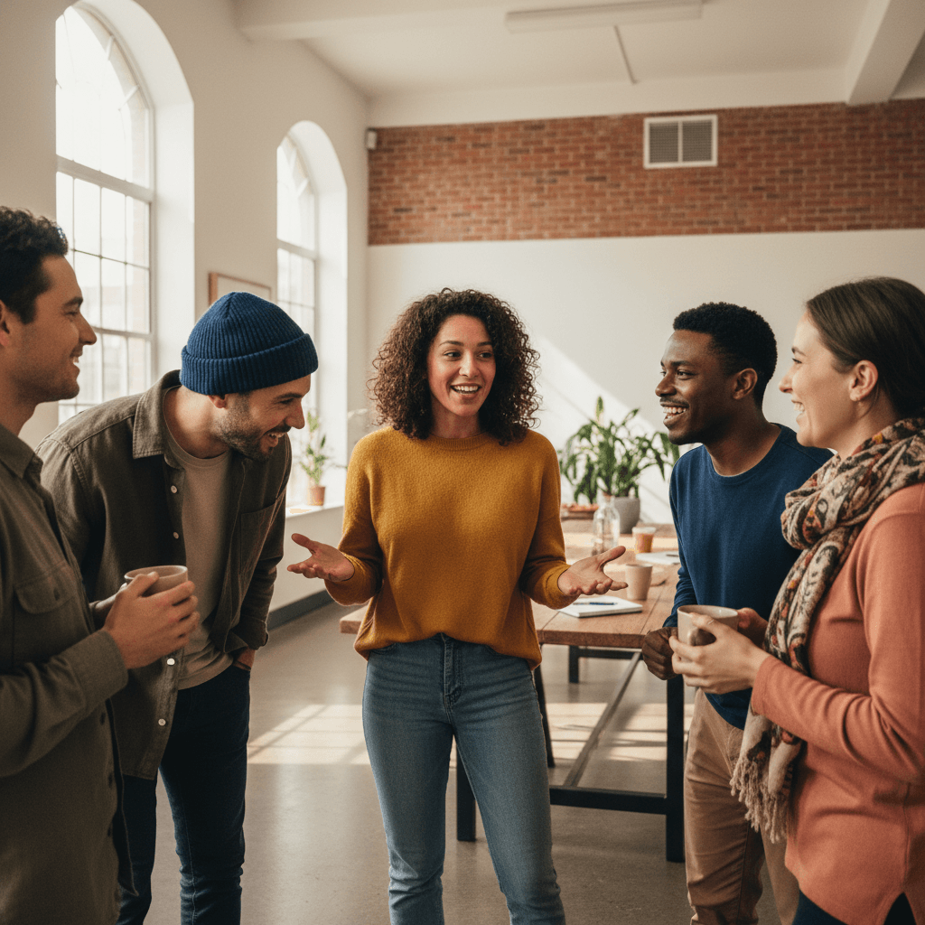 Community members engaged in conversation during a Chalant Society meetup