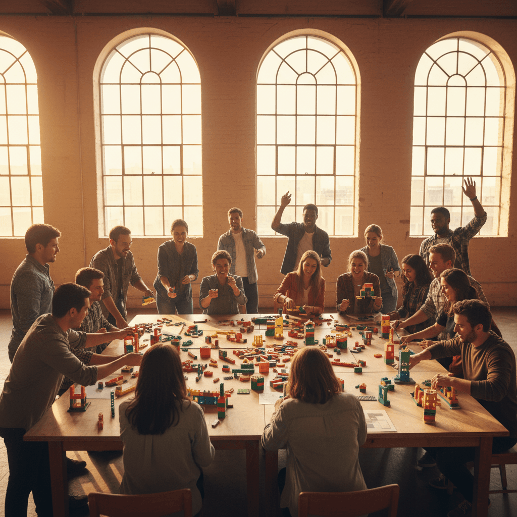 The community participates together in a group social challenge exercise