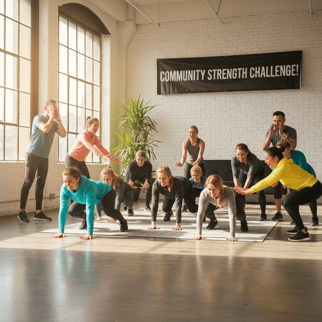 Group participating in a social challenge exercise together