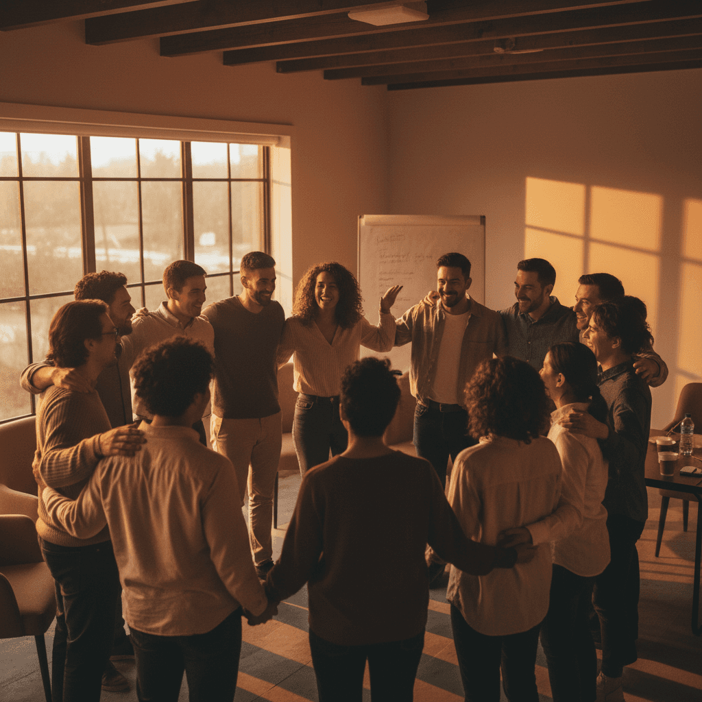 Group showing genuine connection and confidence after coaching session